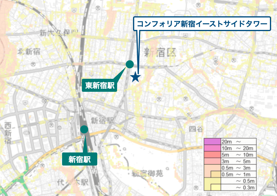 コンフォリア新宿イーストサイドタワー周辺のハザードマップ