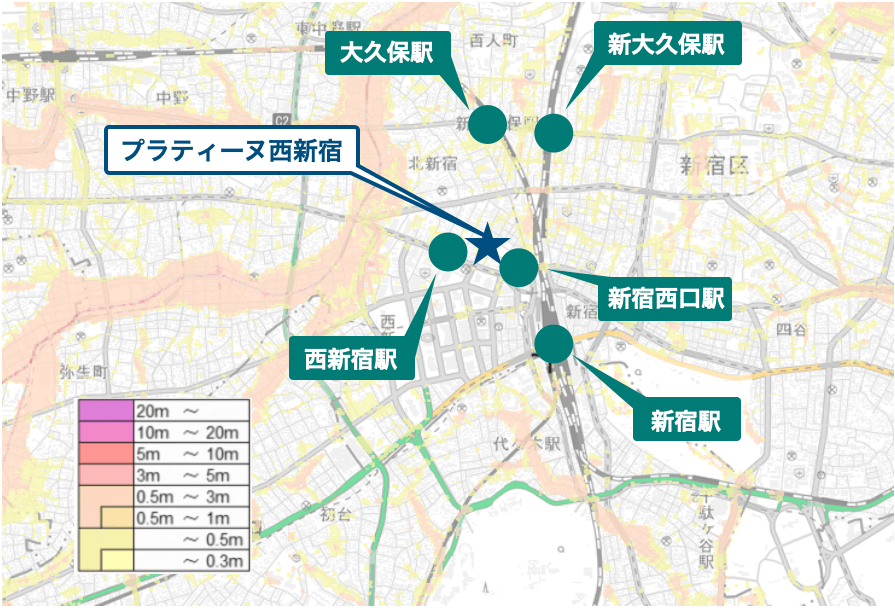 プラティーヌ西新宿周辺のハザードマップ
