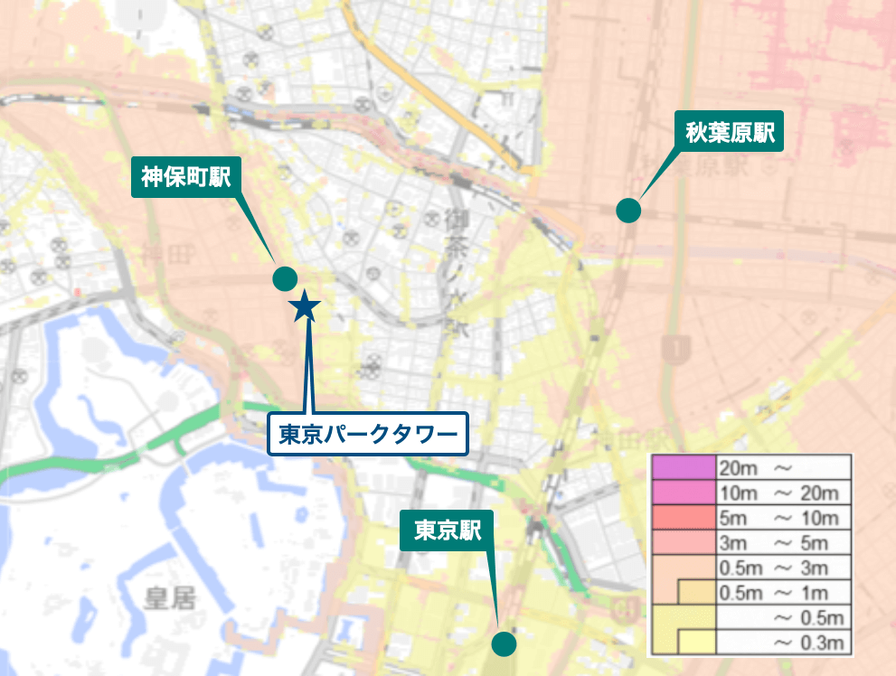 東京パークタワー周辺のハザードマップ