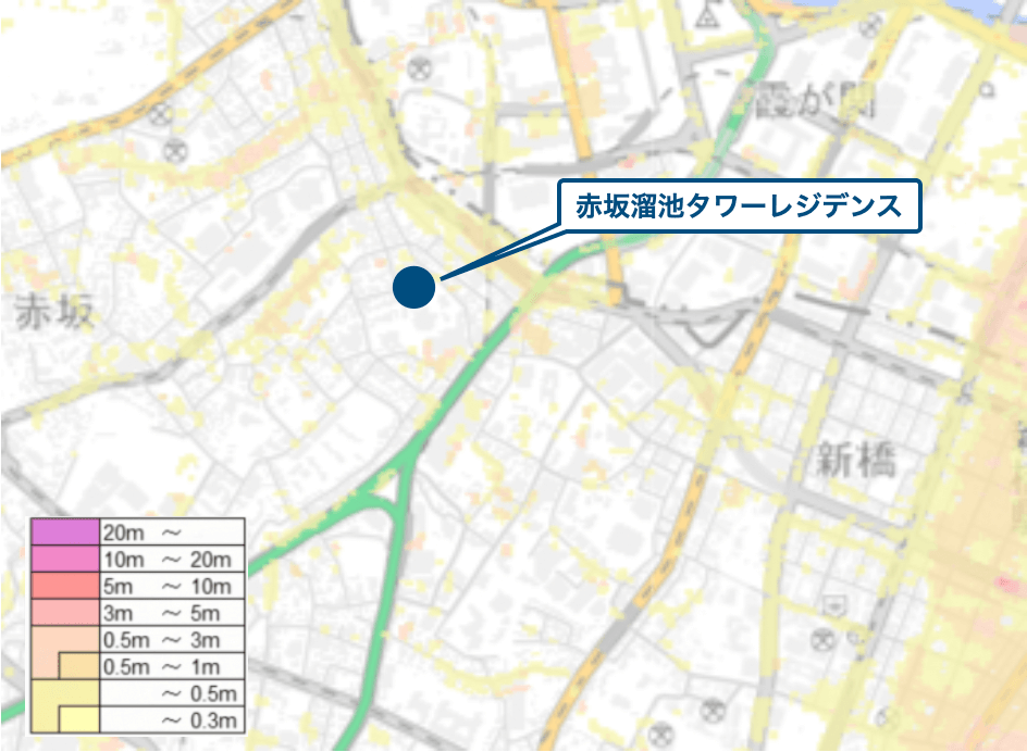 赤坂溜池タワーレジデンス周辺のハザードマップ