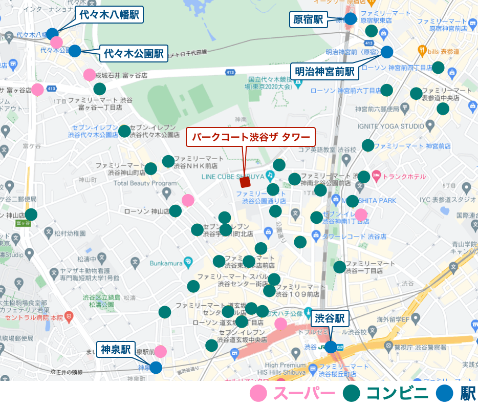 パークコート渋谷ザ タワーのコンビニ・スーパー