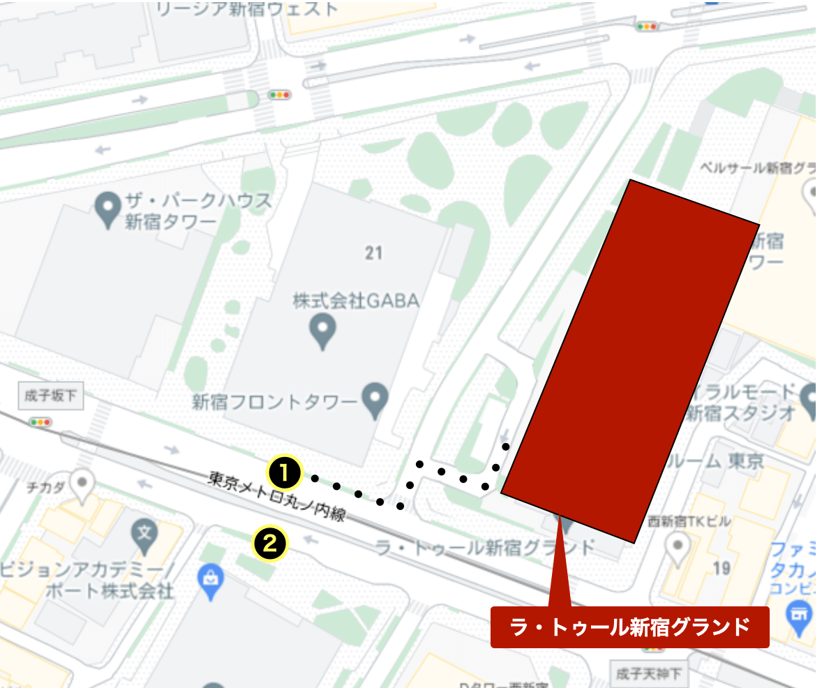 ラ・トゥール新宿グランドからバス停までを示したGoogleマップ
