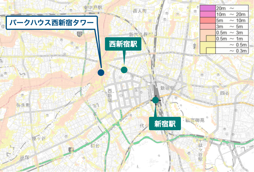 パークハウス西新宿タワー周辺のハザードマップ