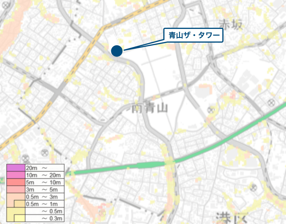 青山ザ・タワー周辺のハザードマップ