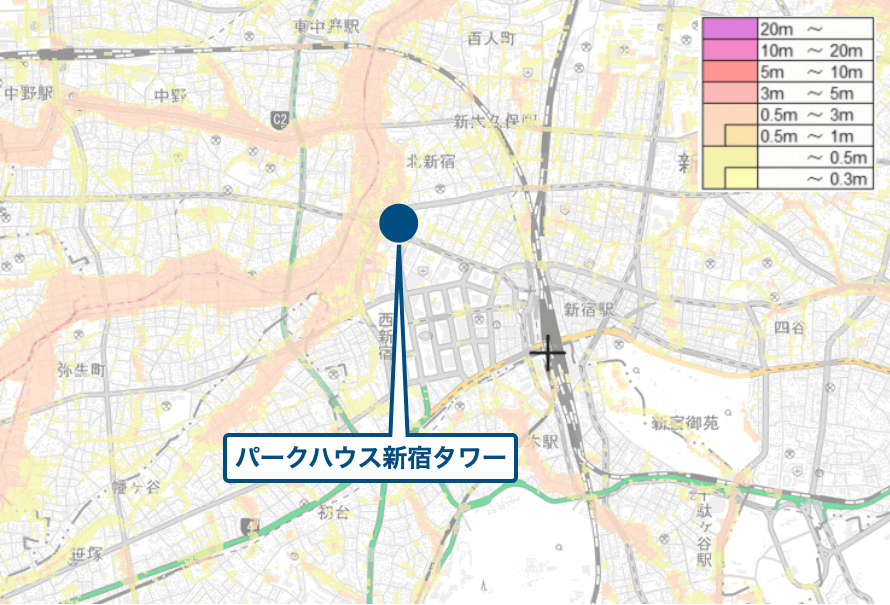 パークハウス新宿タワー周辺のハザードマップ