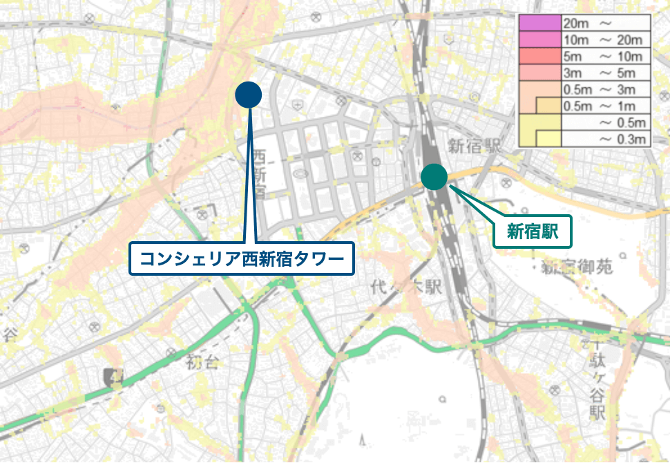 コンシェリア西新宿タワーのハザードマップ