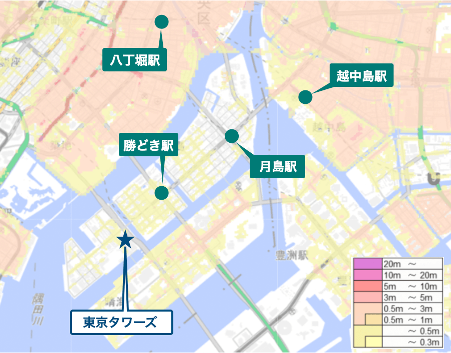 東京タワーズ周辺のハザードマップ