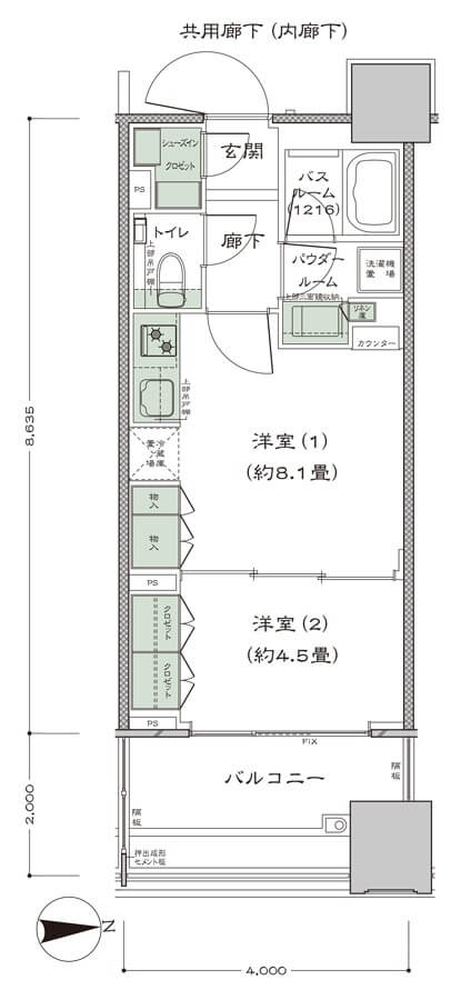 シティタワー銀座東のSOHO区画の間取り図