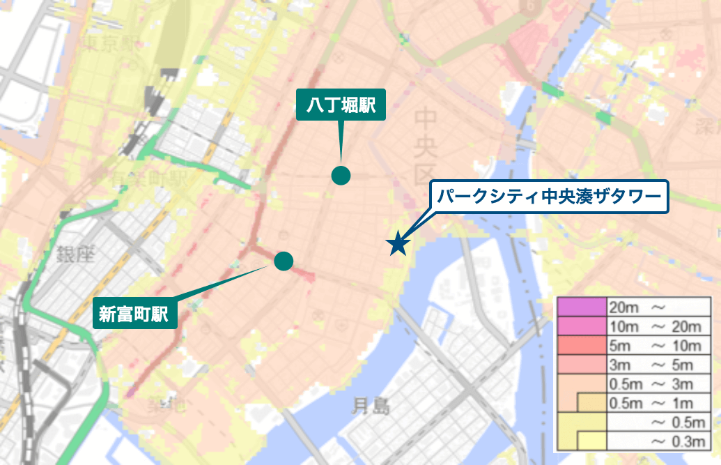 パークシティ中央湊ザタワーのハザードマップ