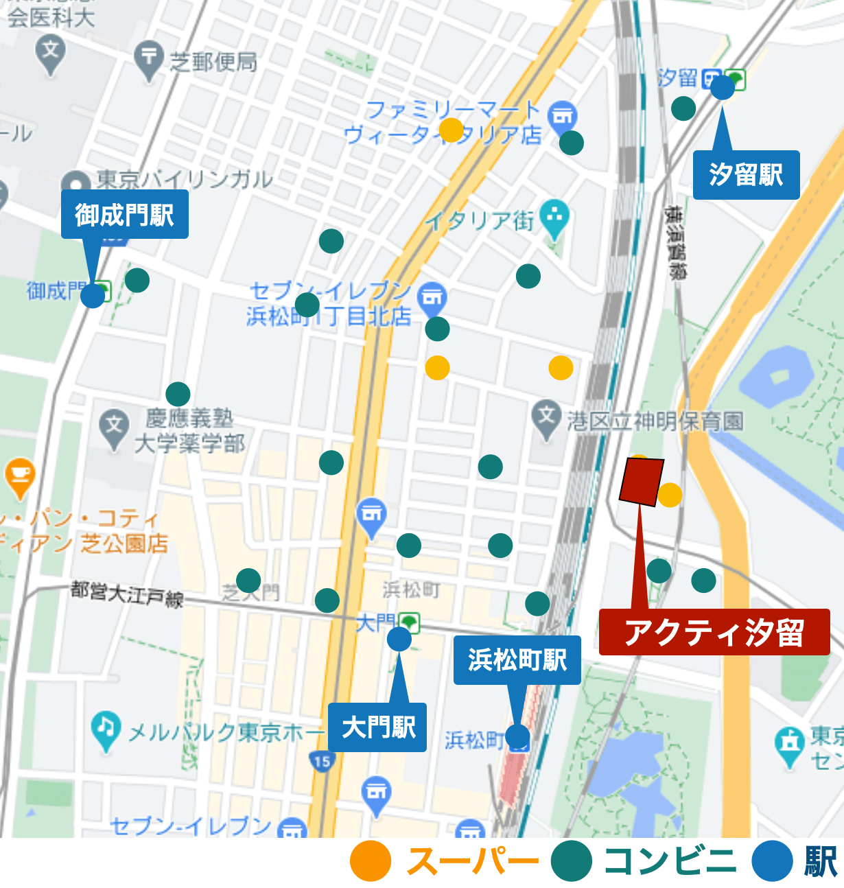 周辺の店舗を示したGoogleマップ