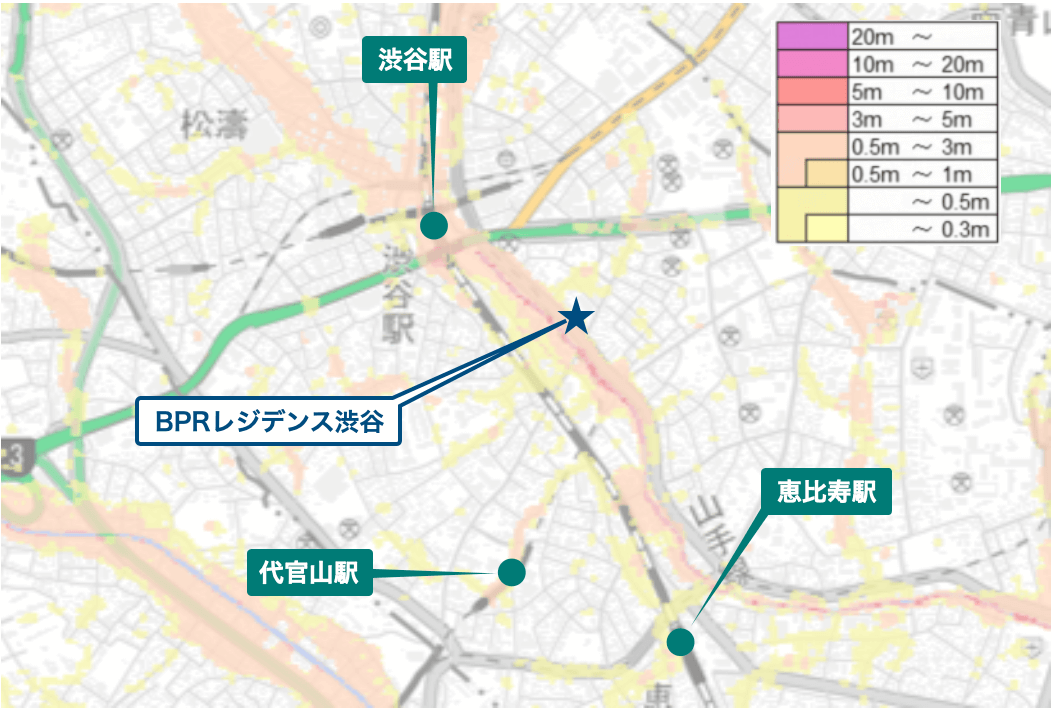 BPRレジデンス渋谷周辺のハザードマップ