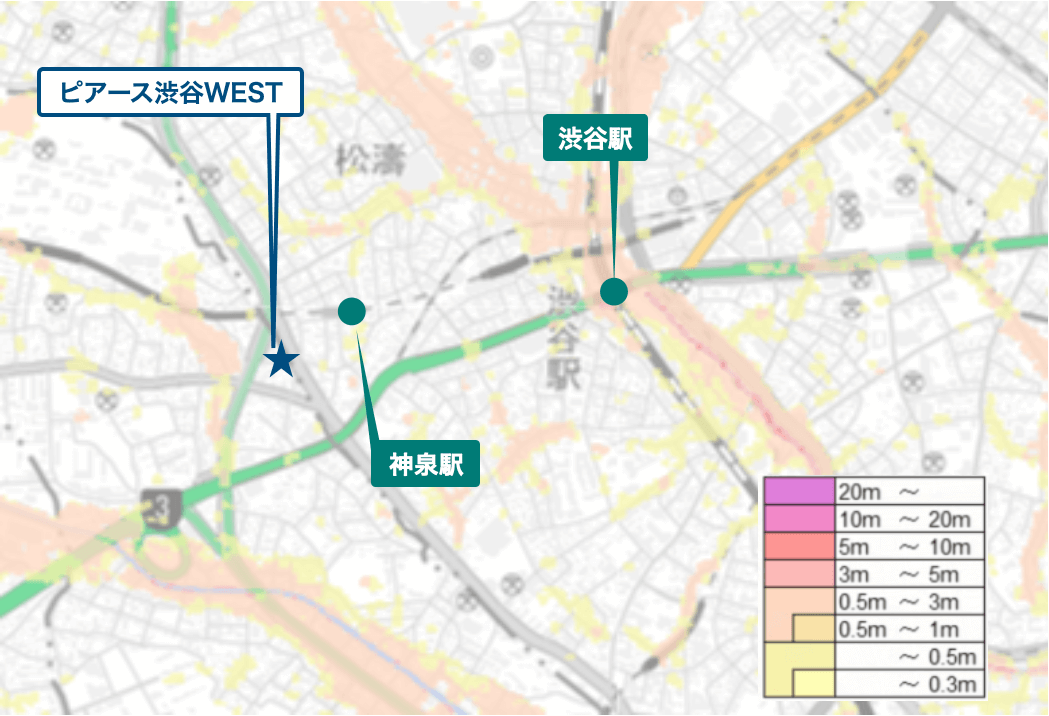 ピアース渋谷WEST周辺のハザードマップ