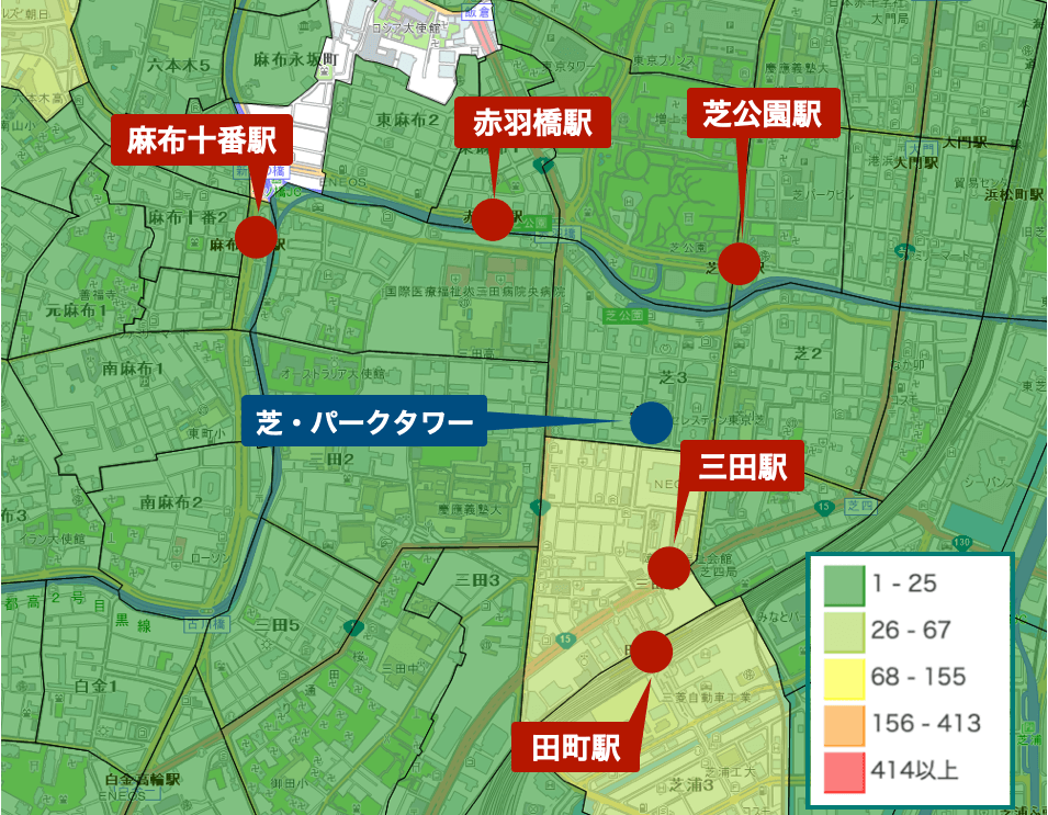 芝・パークタワー周辺の治安