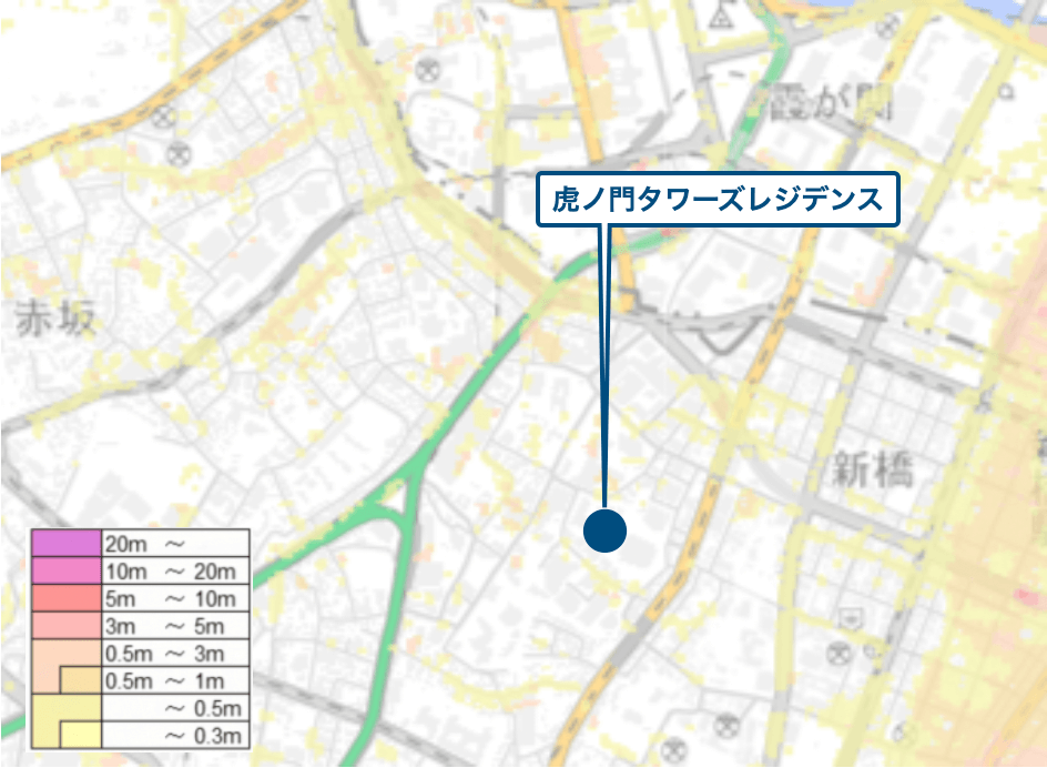 虎ノ門タワーズレジデンス周辺のハザードマップ