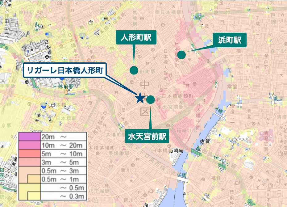 リガーレ日本橋人形町周辺のハザードマップ