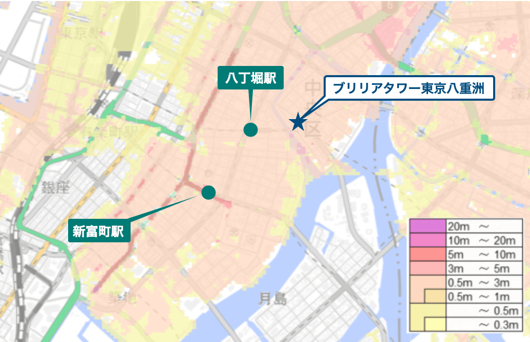 ブリリアタワー東京八重洲周辺のハザードマップ