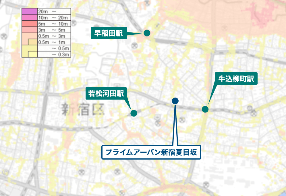 プライムアーバン新宿夏目坂周辺のハザードマップ