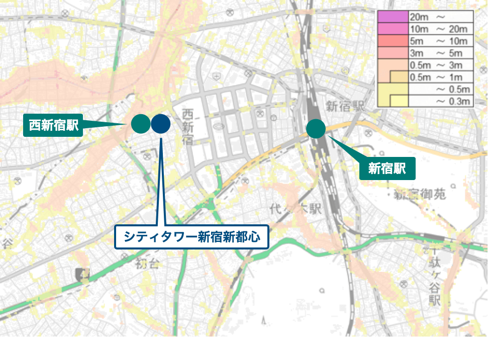 シティタワー新宿新都心周辺のハザードマップ