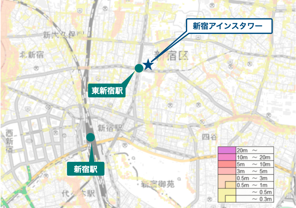 新宿アインスタワー周辺のハザードマップ