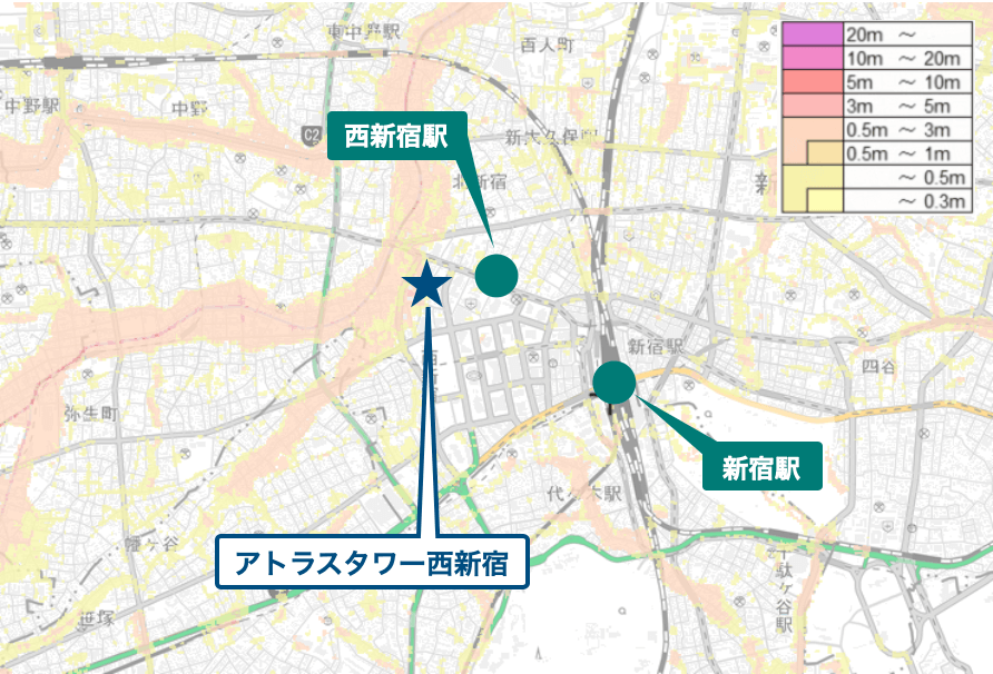 アトラスタワー西新宿周辺のハザードマップ