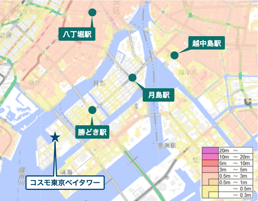 コスモ東京ベイタワー周辺のハザードマップ