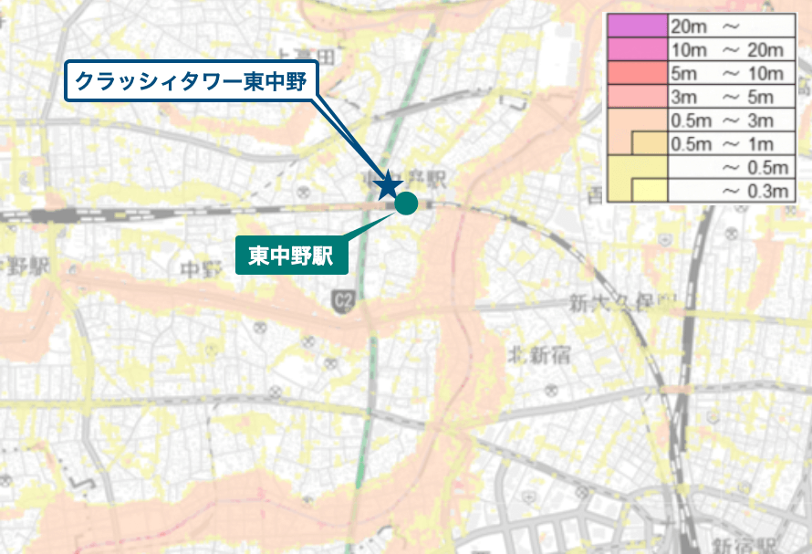 クラッシィタワー東中野周辺のハザードマップ