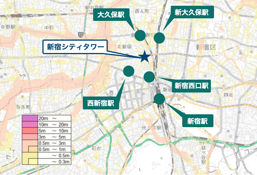 新宿シティタワー周辺のハザードマップ