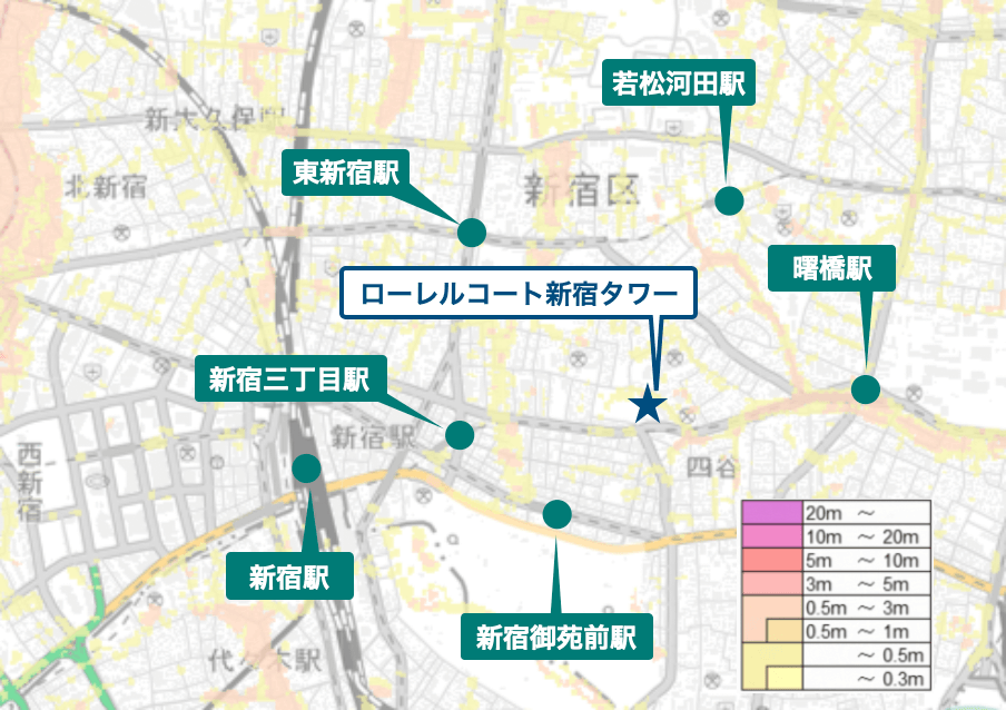 ローレルコート新宿タワー周辺のハザードマップ