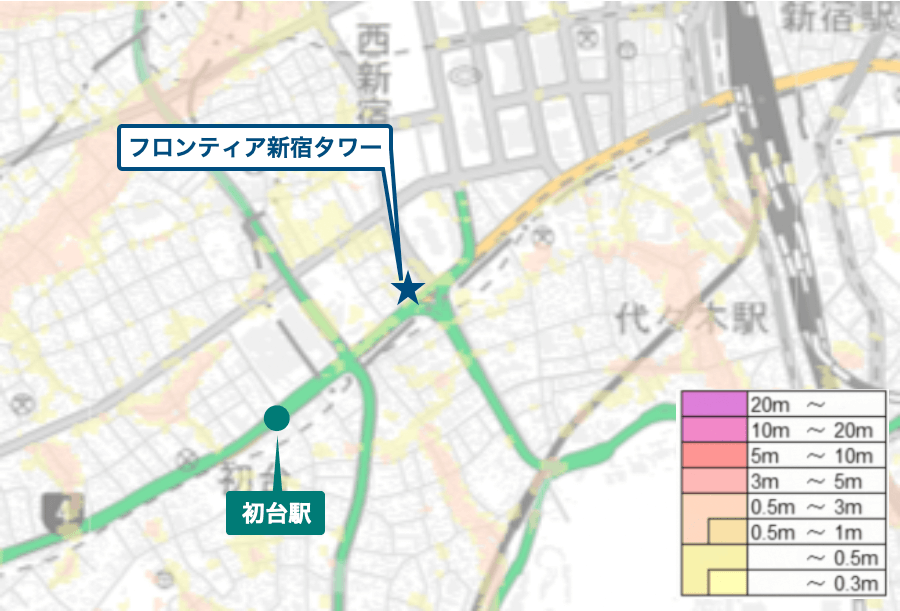 フロンティア新宿タワー周辺のハザードマップ