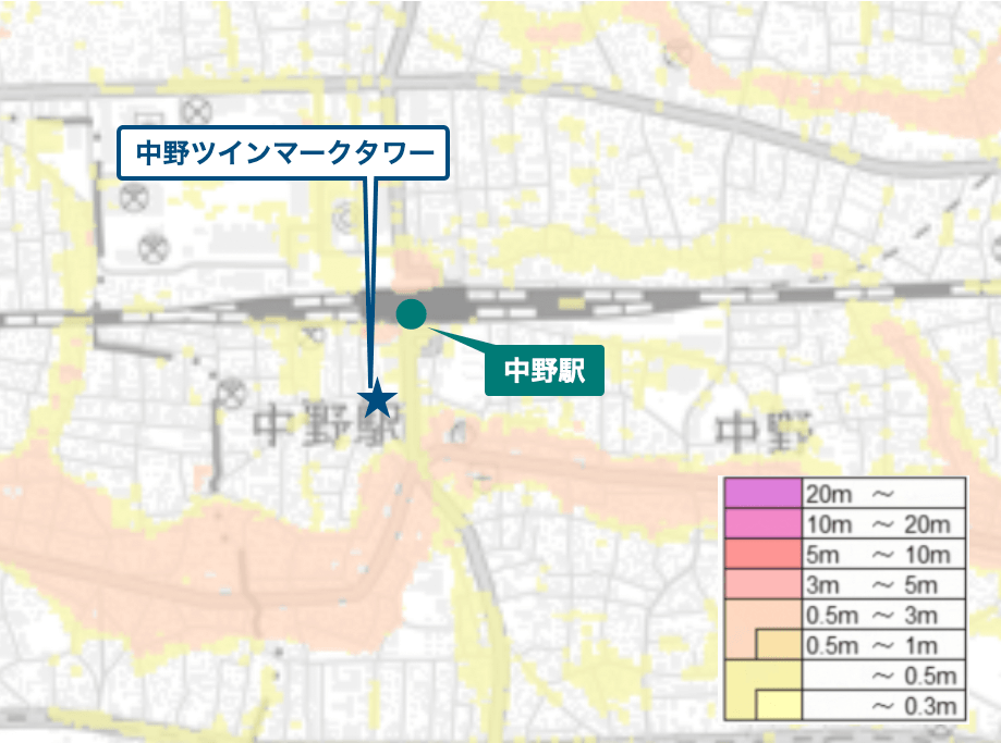 中野ツインマークタワー周辺のハザードマップ
