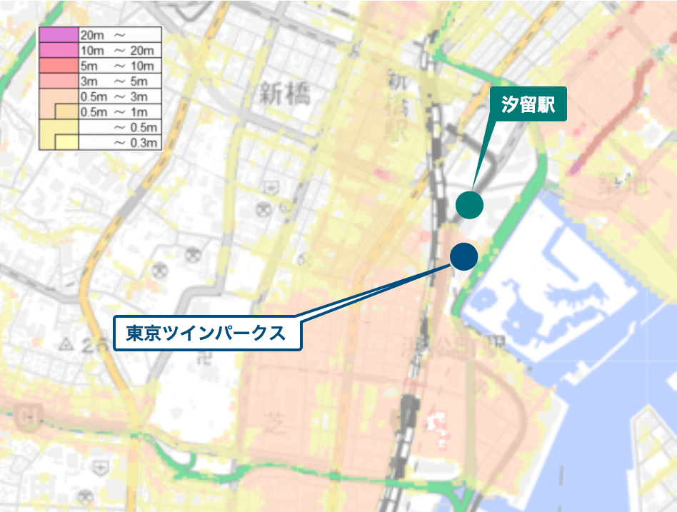 東京ツインパークス周辺のハザードマップ
