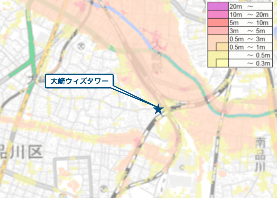 大崎ウィズタワー周辺のハザードマップ