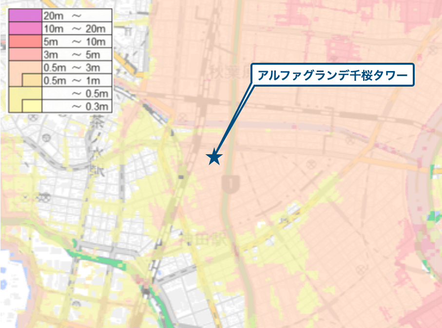 アルファグランデ千桜タワー周辺のハザードマップ
