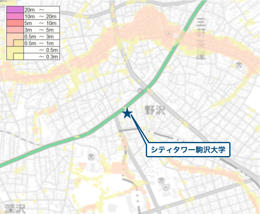 シティタワー駒沢大学周辺のハザードマップ