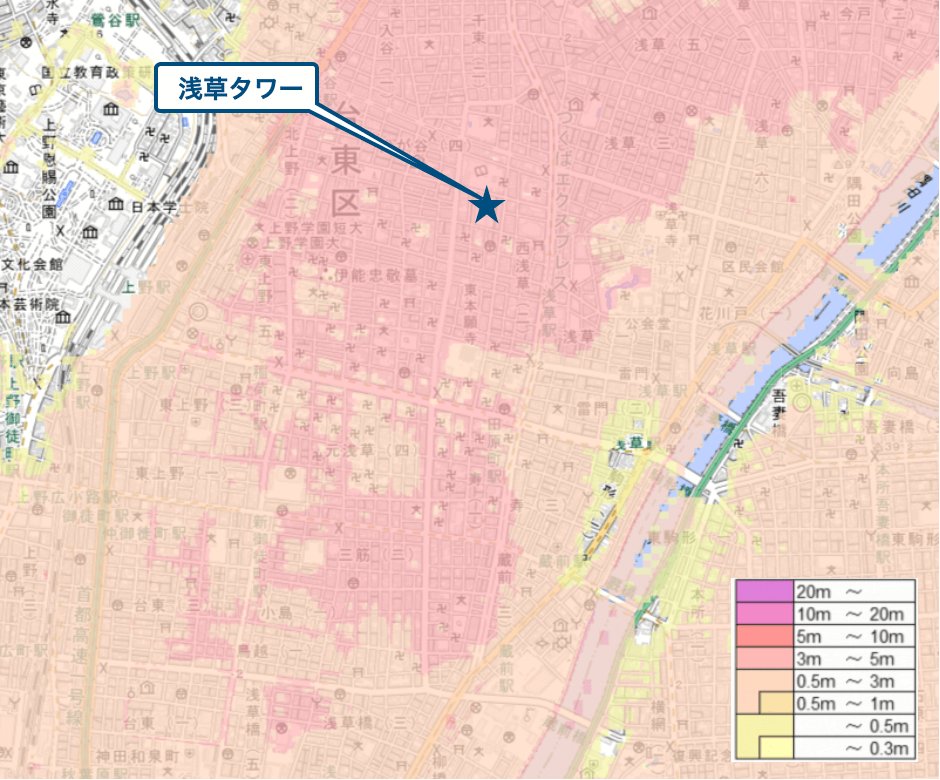 浅草タワー周辺のハザードマップ