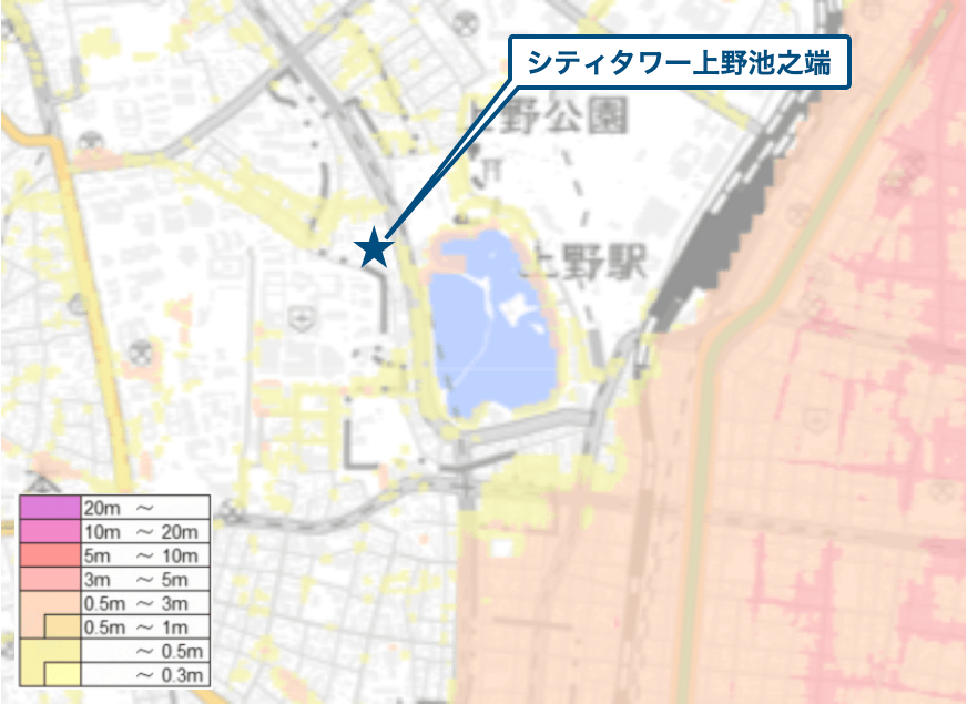 シティタワー上野池之端周辺のハザードマップ