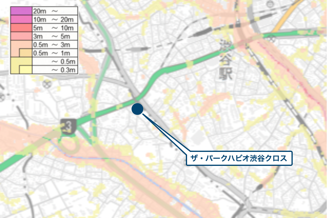 ザ・パークハビオ渋谷クロス周辺のハザードマップ