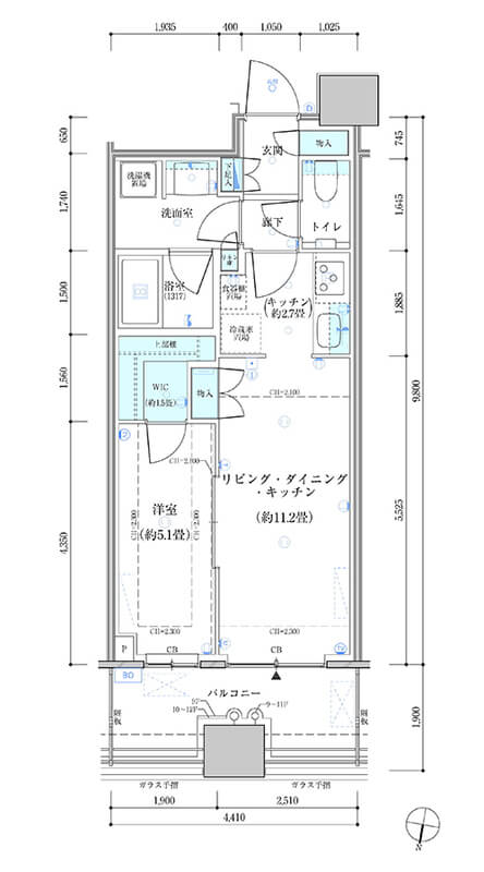 パークタワー勝どきサウス 1LDK 41.76㎡の間取り図