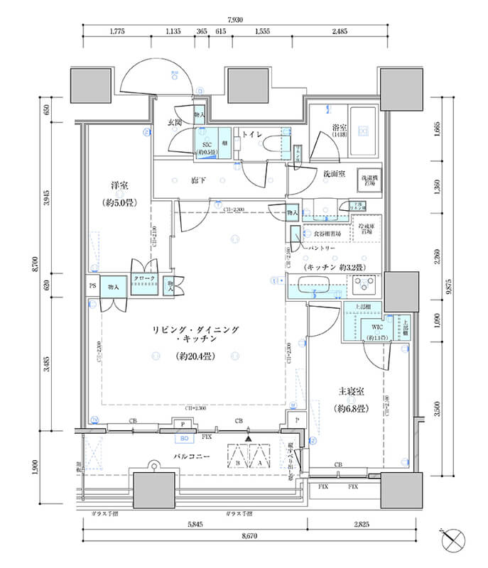 パークタワー勝どきサウス 2LDK 72.38㎡の間取り図