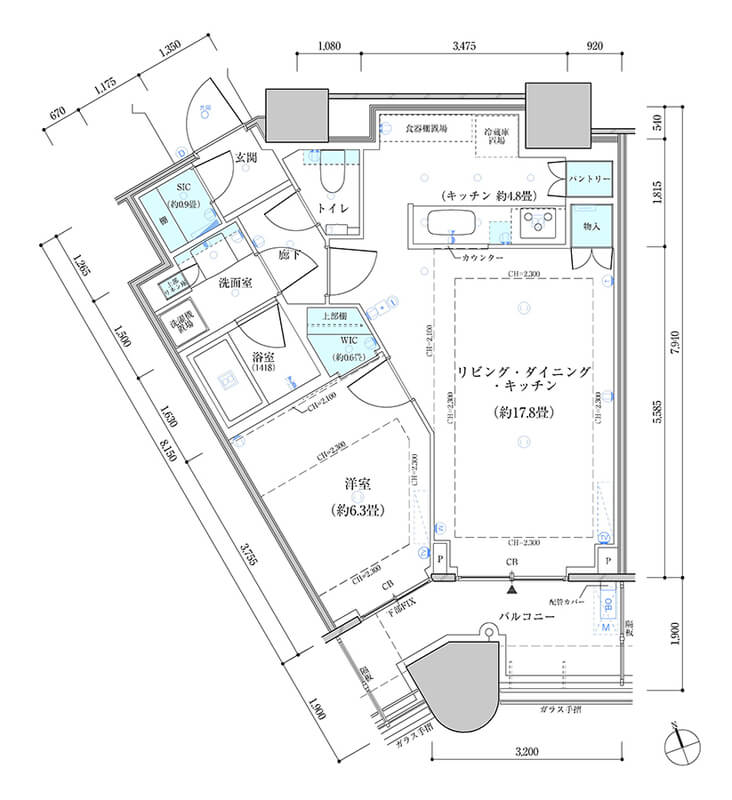 パークタワー勝どきサウス 1LDK 55.62㎡の間取り図